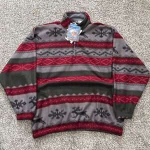 Vintage Bugle Boy Snow Fleece Mens XL Fair Isle Reindeer 1/4 Zip Pullover NWT
